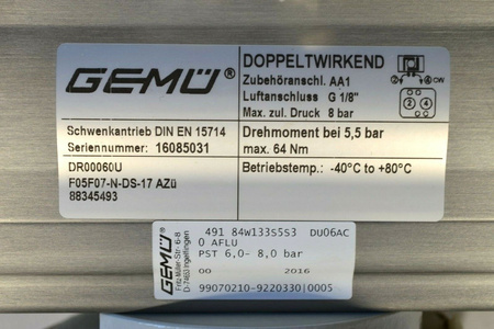 Gemü DR00060U F05F07-N-DS-17 AZü Rotary actuator with butterfly valve NEW! NEW!