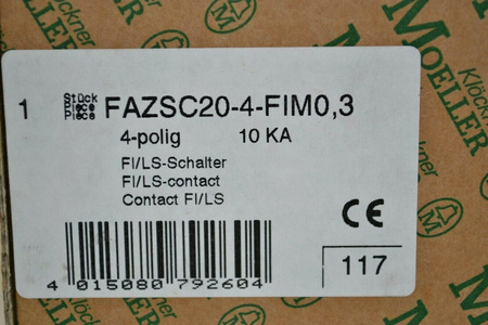 Klöckner Moeller FAZSC20-4-FIM0,3 4-polig FI/LS-Schalter FI/LS-Contact NEU!