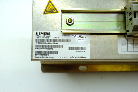 Siemens 6SN1111-0AA00-0BA1 Simodrive 611 3-phase Choke, Reactor, 16 kW