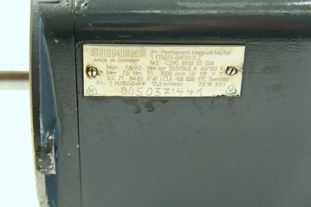 Siemens 1FT5073-0AF01-2-Z Z=K18, K93 Serwomotor AC Feed Motor