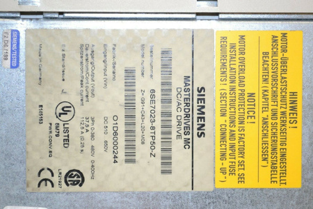 Siemens 6SE7023-8TP50-Z Z=G91+C43+L20+M08 Masterdrives MC E-Stand:J Umrichter