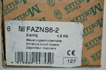 Klöckner Moeller FAZNS6-2 2-polig x 6 Stk Steuerugschutzschalter Circuit Breaker