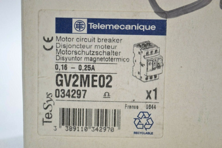 Telemecanique Schneider GV2ME02 0,16-0,25A 034297 Tesys Motorschutzschalter NEU!