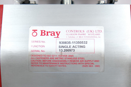 Bray Controls 930835-11350532 Pneumatic Actuator Butterfly Valve NEW!