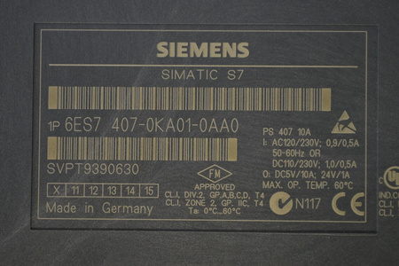 Siemens 6ES7407-0KA01-0AA0 SIMATIC S7-400 Netzteil Power Supply PS407 10A