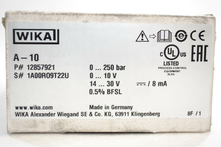 WIKA A-10 12857921 (1A00RO9T22U) Druckmessumformer Drucktransmitte 0-250 bar NEW